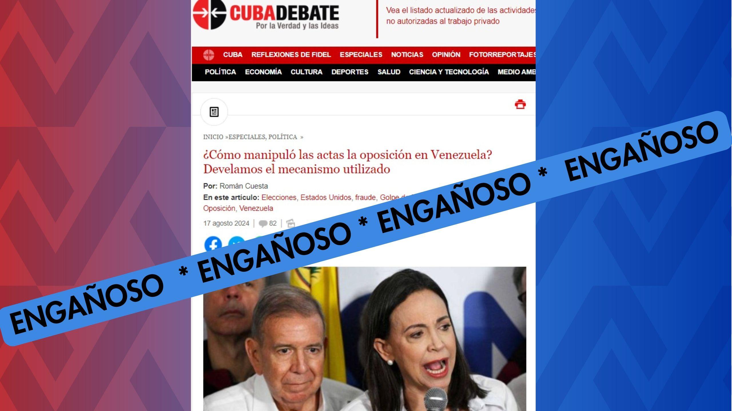 Portada de Cubadebate con artículo engañoso. Imagen: Montaje Martí Verifica. 