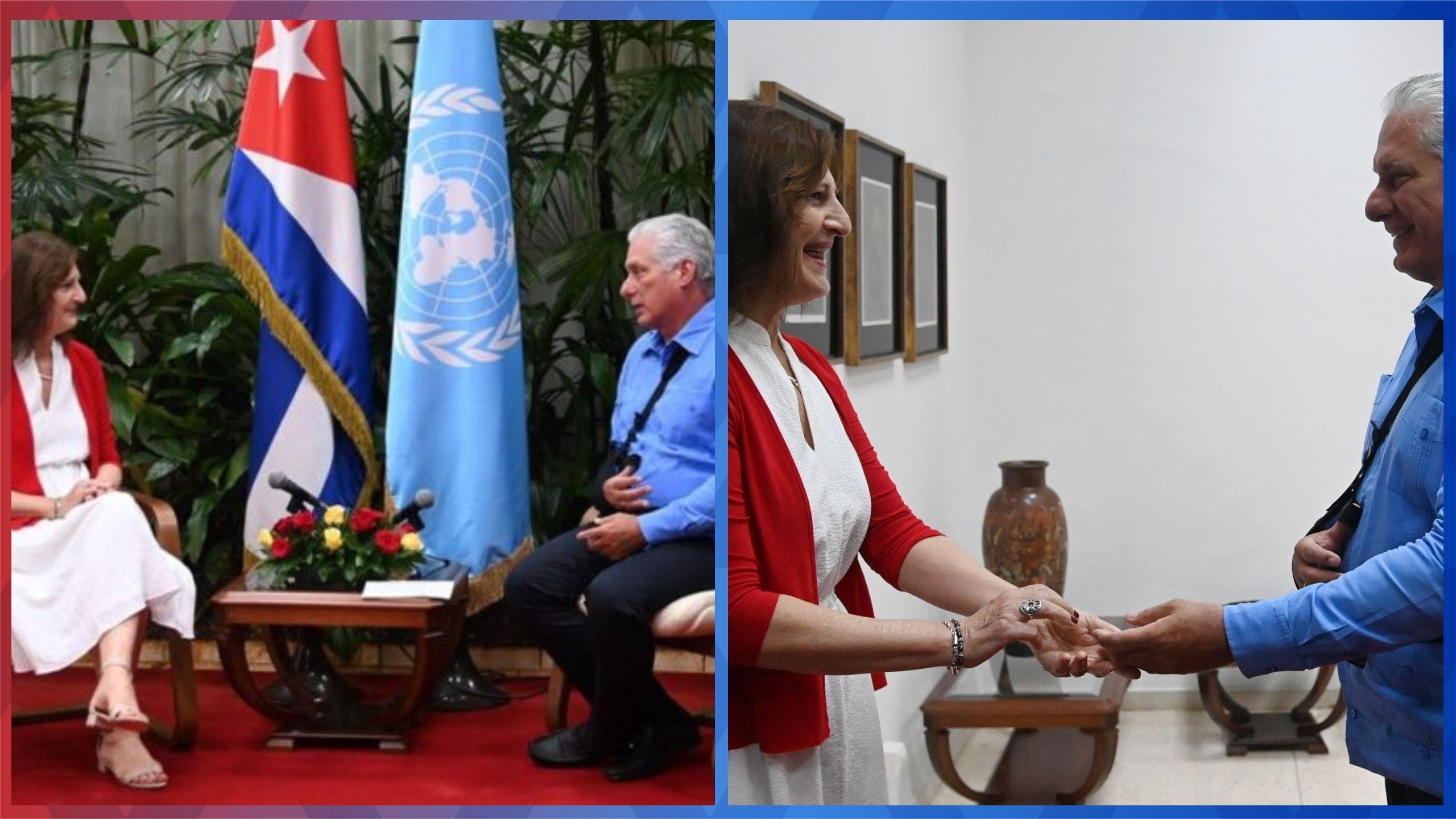  Susana Sottoli, directora regional para América Latina y el Caribe del Fondo de Población de la ONU y Miguel Díaz-Canel, en La Habana, Cuba (2024). Fotos: tomadas de cuenta de Presidencia Cuba en X.