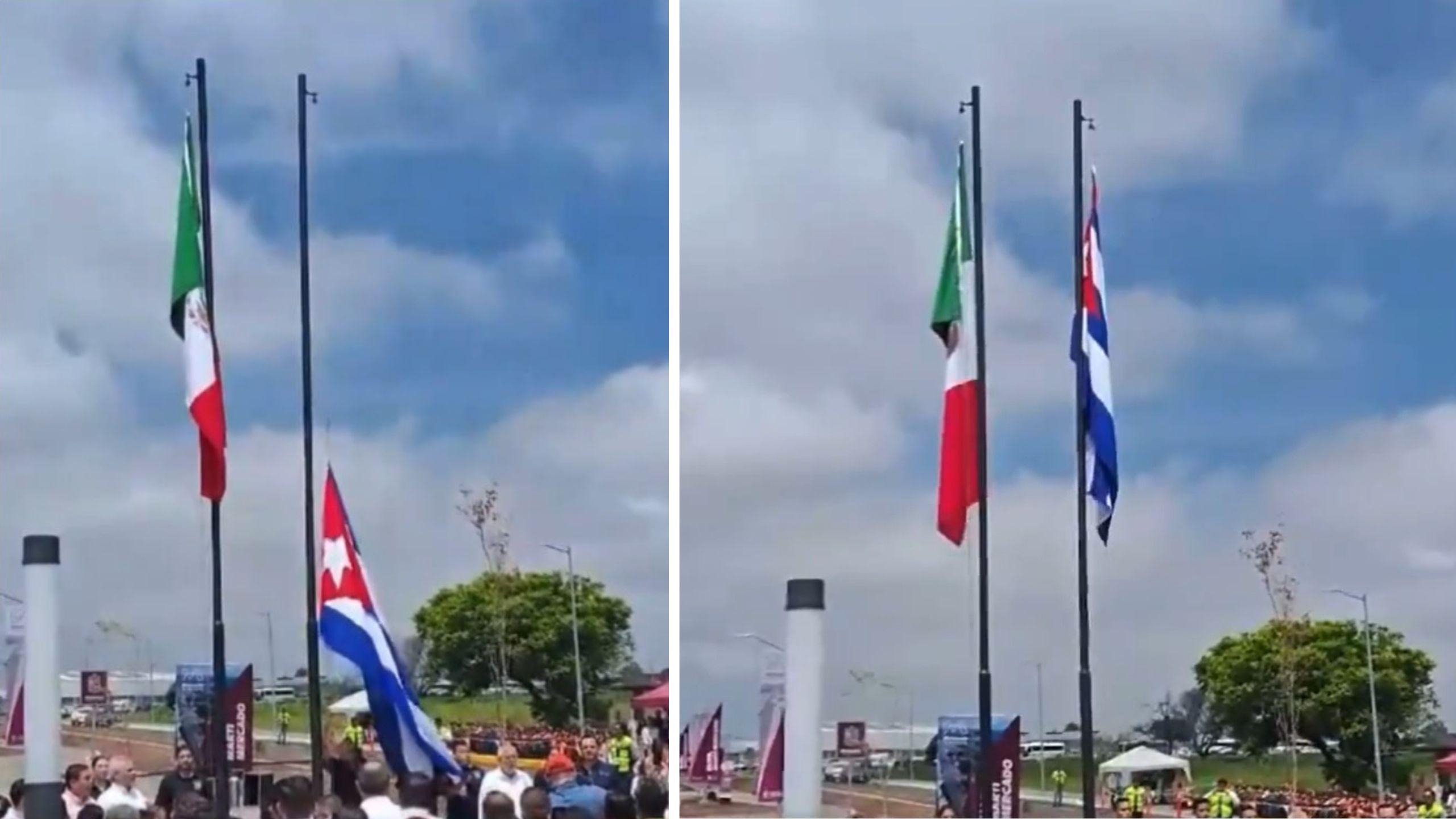 En las imágenes se observa el momento en que se iza la bandera cubana, mientras suena el himno nacional de la isla. Captura de publicación en X.