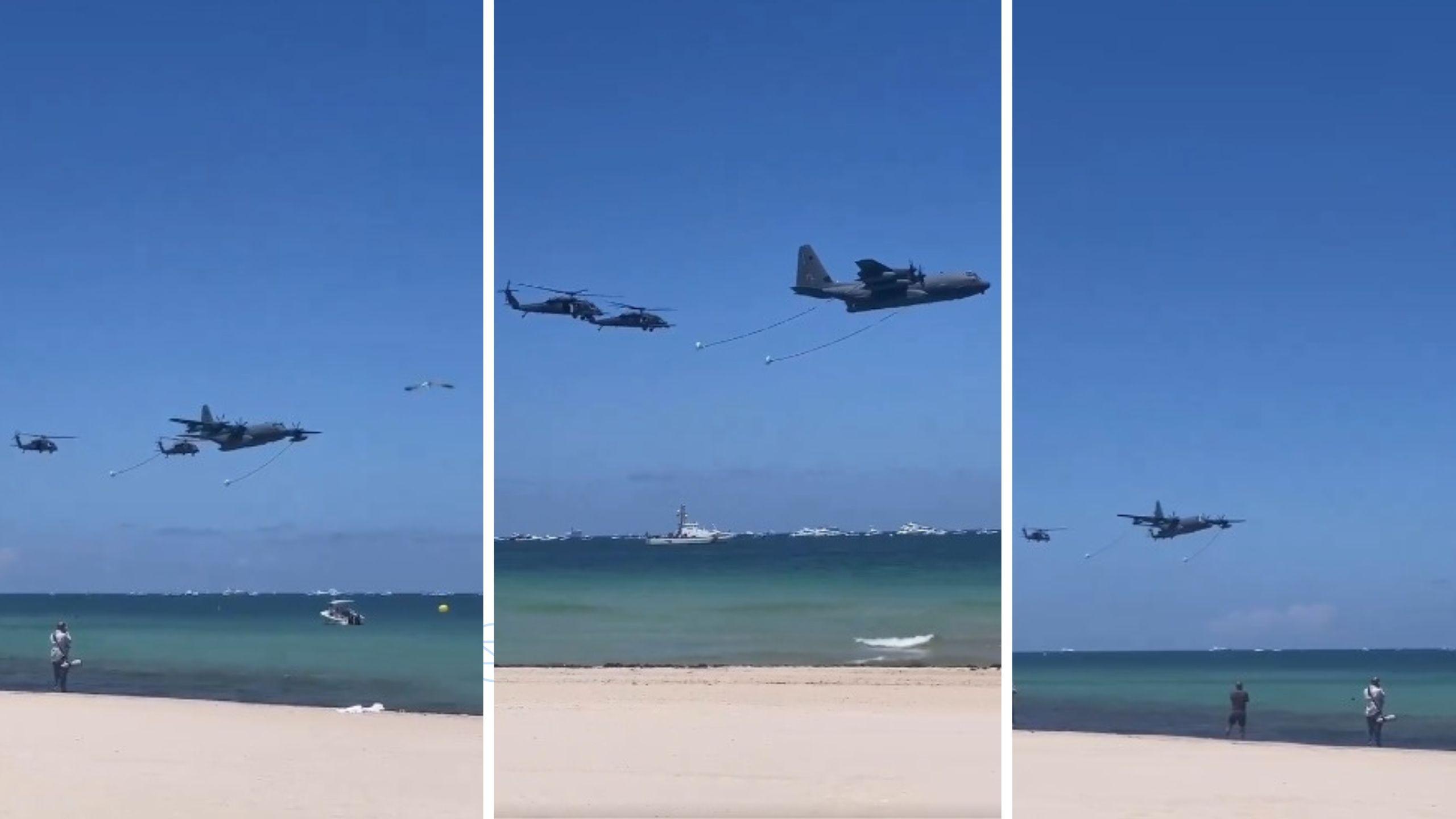 Fotomontaje: Martí Verifica/Captura de video publicado en redes sociales. Aviones sobrevuelan costa de Florida. 