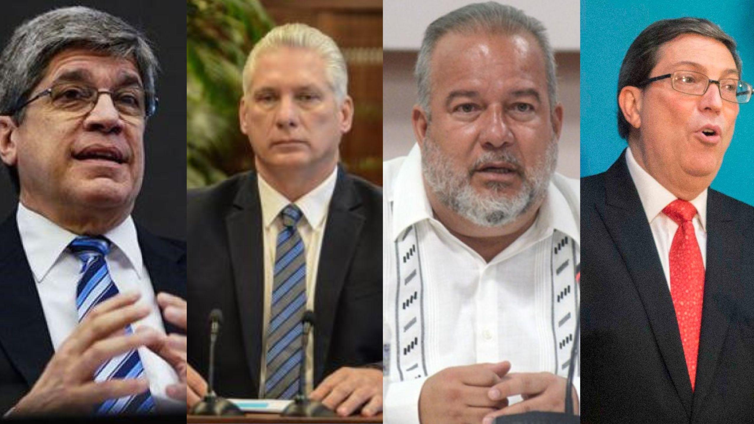 Viceministro de Relaciones Exteriores de Cuba, Carlos Fernández de Cossío; gobernante Miguel Díaz-Canel; Manuel Marrero Cruz, primer ministro; canciller Bruno Rodríguez Parrilla (de izq. a derecha). Collage: Martí Verifica.