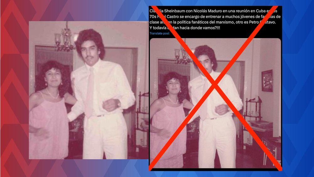 Esta foto no muestra a Claudia Sheinbaum junto a Maduro en la década de 1970. Collage: Martí Verifica. 