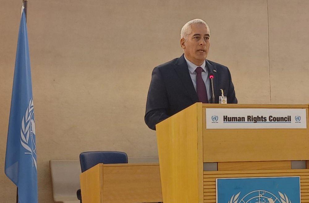 Gerardo Peñalver, viceministro primero del Minrex en el 55 Período de Sesiones del Consejo de Derechos Humanos. Febrero, 2024. Foto: Cancillería de Cuba.